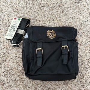 Valentino Orlandi Black Crossbody Bag with Gold Buckles